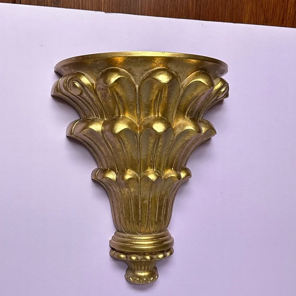 Vintage Antique gold molded resin Hollywood Regency Wall pocket planter Shelf